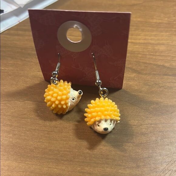 Cute Hedgehog Earrings with Yellow Accents - Picture 1 of 3